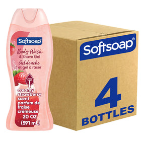 Softsoap front packaging showing creamy strawberry scent and benefits