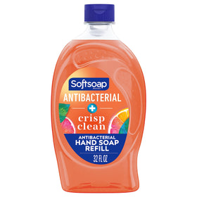 Softsoap front packaging showing 32 oz refill and crisp clean scent benefits