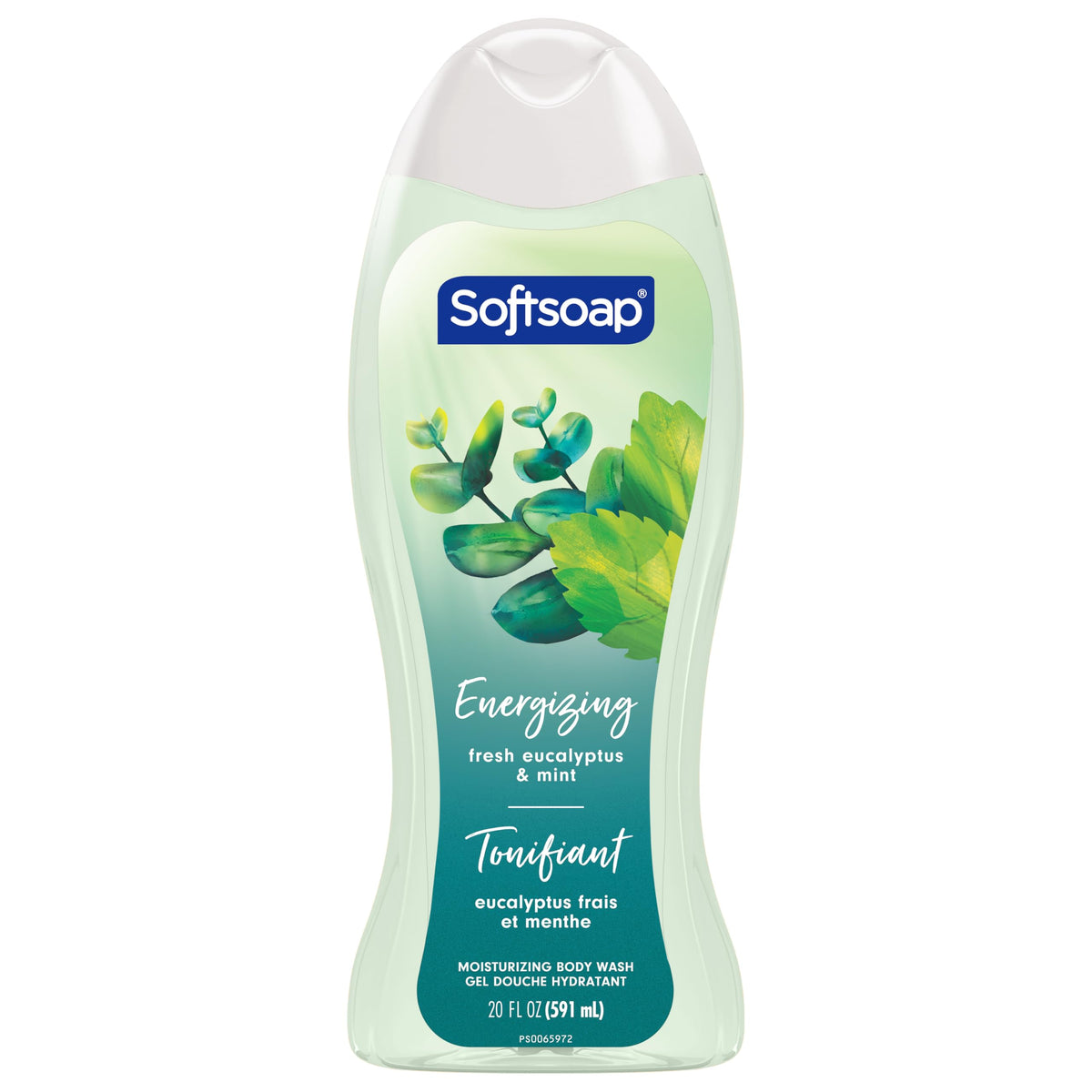 Softsoap ingredient label close-up showing pH-balanced biodegradable benefits