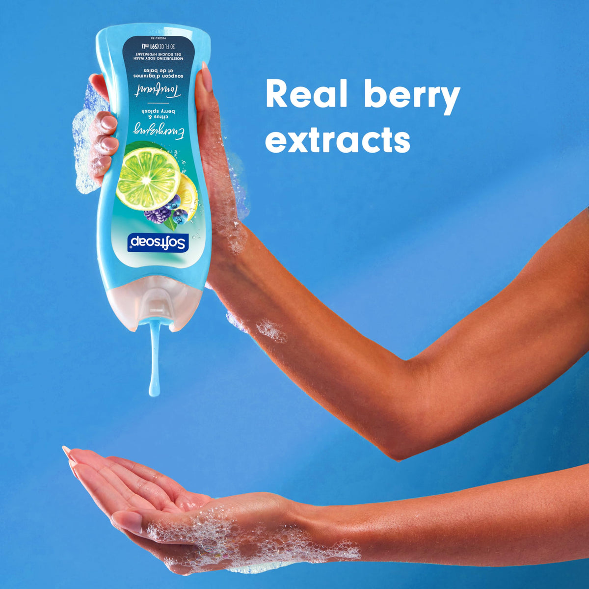Softsoap citrus and berries display with lime lemon blueberry benefits