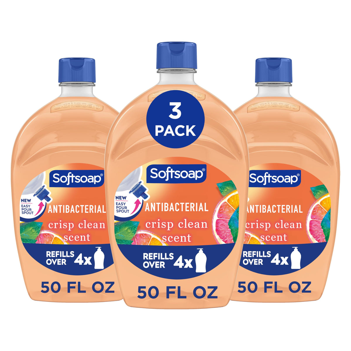 Softsoap front packaging 50oz refill showing brand and size for lasting supply
