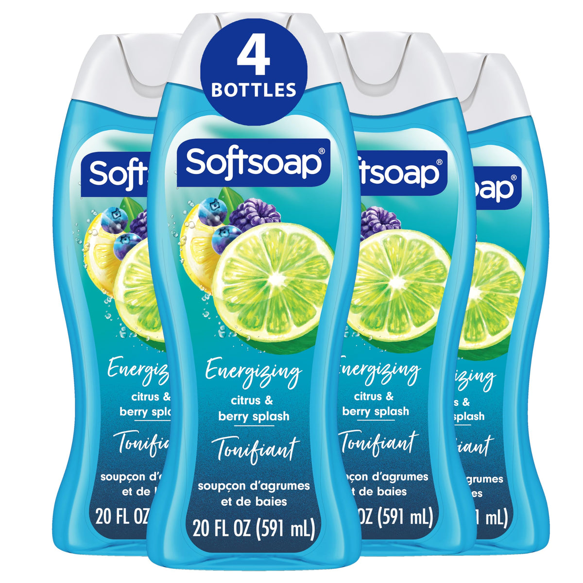 Softsoap front packaging showing citrus and berry scent and benefits