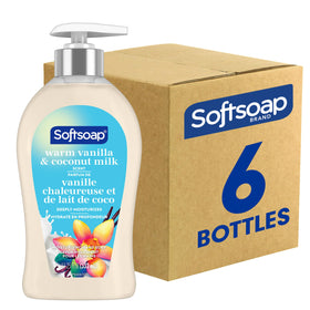 Softsoap front packaging showing warm vanilla coconut milk scent and attractive bottle