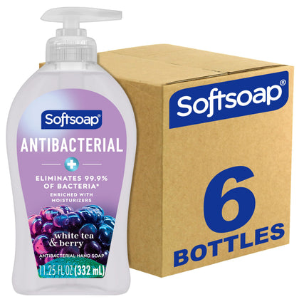 Softsoap front packaging showing bottle and scent, highlights convenience