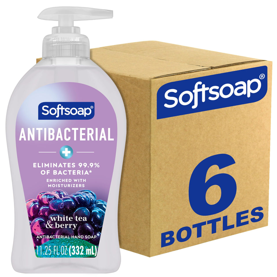 Softsoap front packaging showing bottle and scent, highlights convenience