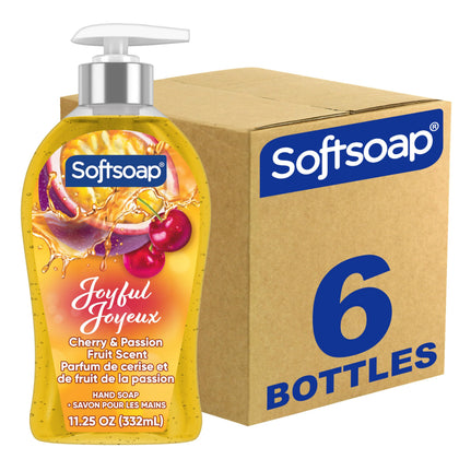 Softsoap bottle front packaging showing label and cherry passion fruit scent benefits