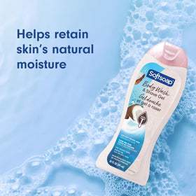 Softsoap label close-up showing ingredients and paraben-free benefit