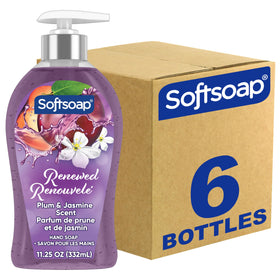 Softsoap bottle front packaging showing plum and jasmine scent and benefits