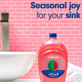 Softsoap being used at a kitchen sink promoting clean hands quickly