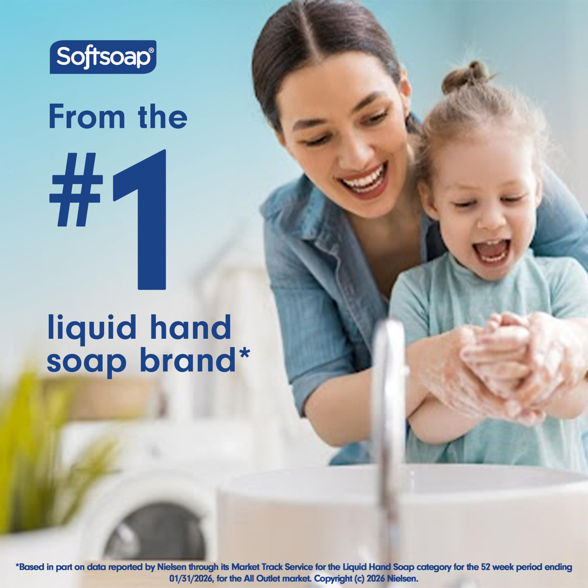 Softsoap bottle on bathroom counter showing neat placement and refill ease