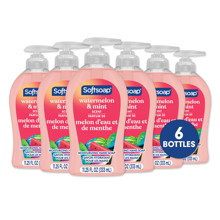 Softsoap front packaging showing watermelon and mint scent for fresh-smelling hands