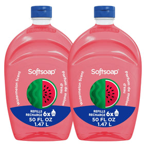 Softsoap two bottles stacked emphasizing bulk supply and convenience