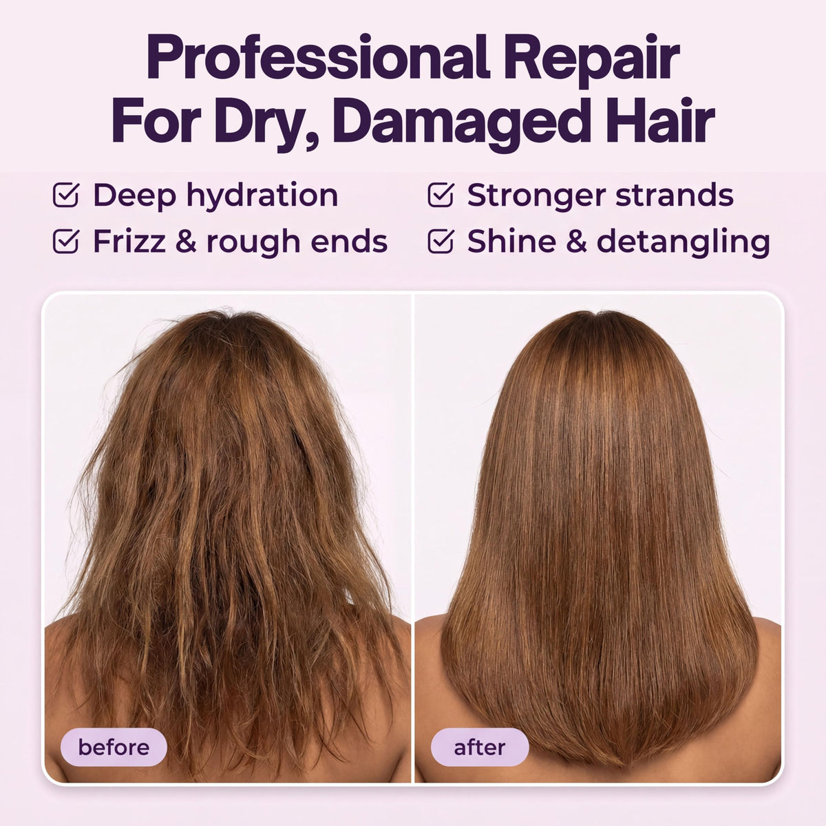 sohl-I.D. before and after ends comparison illustrating reduced split ends and added shine