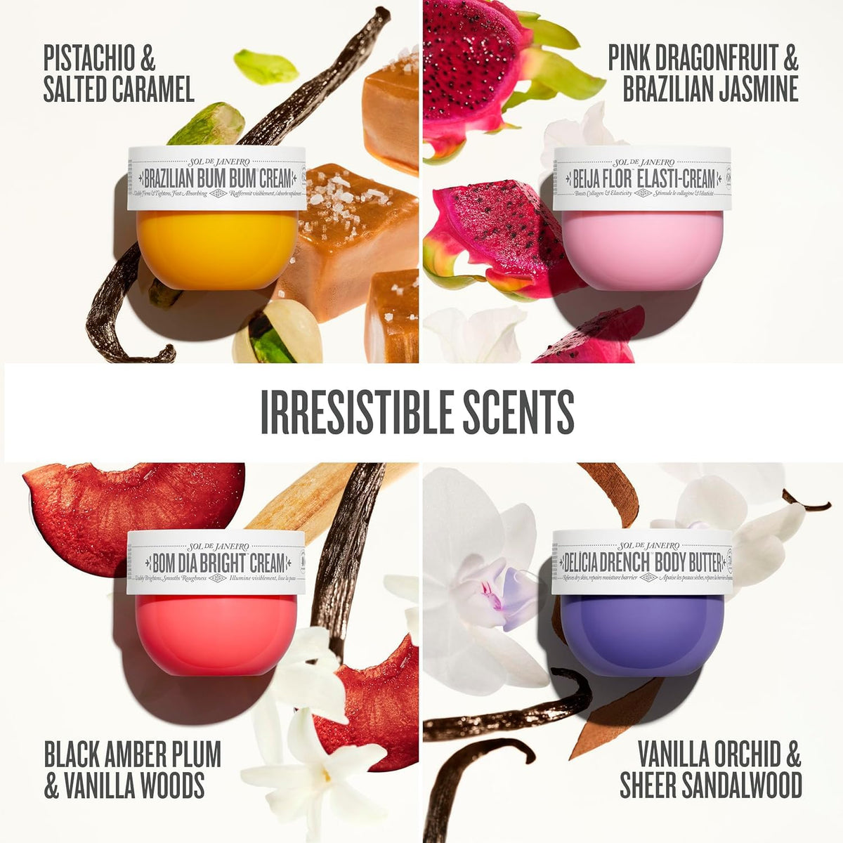 Sol de Janeiro Beija Flor Elasti-Cream jar detail highlighting elasticity support benefit