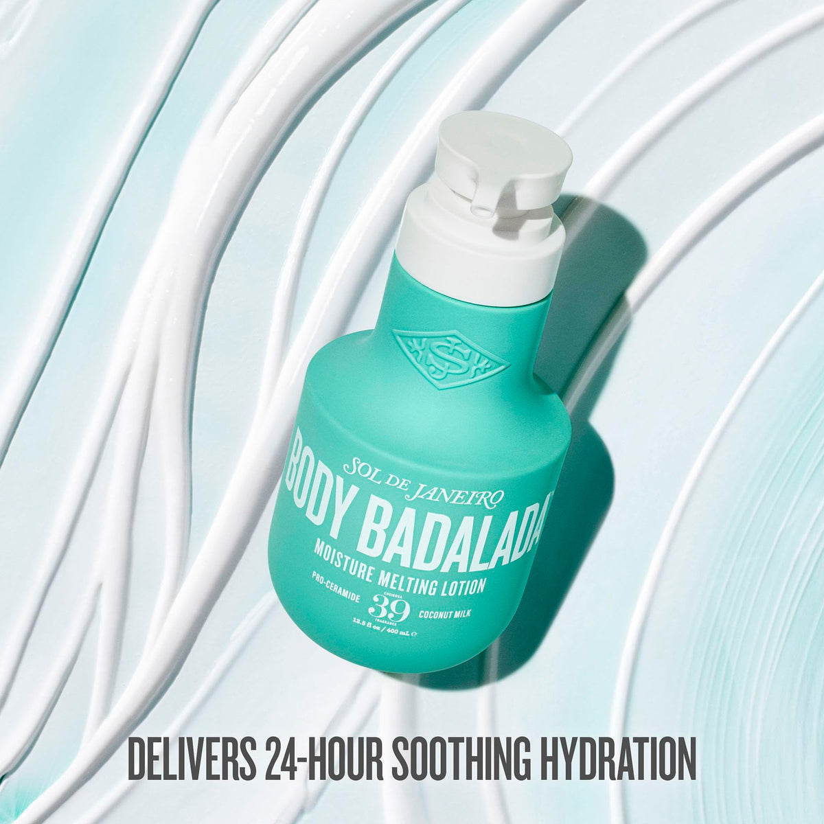 Sol de Janeiro lotion texture close-up demonstrating creamy milk-to-butter feel