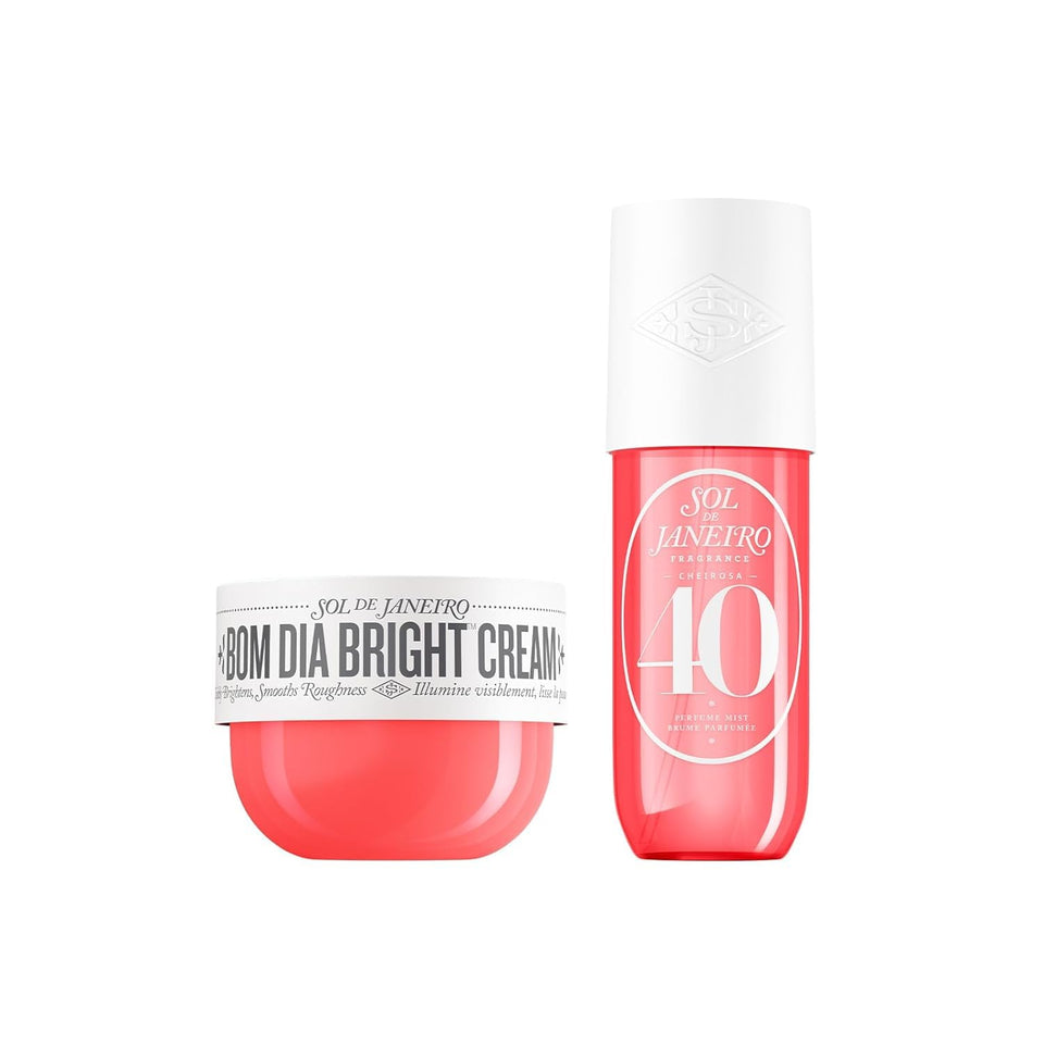 Sol de Janeiro front packaging showing duo and benefit of glow