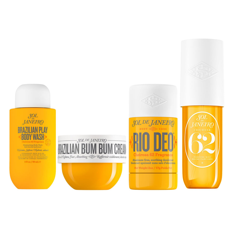 Sol de Janeiro bundle front packaging showing all travel-sized items for convenience