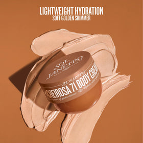 Sol de Janeiro cream applied on skin demonstrating smooth, radiant finish