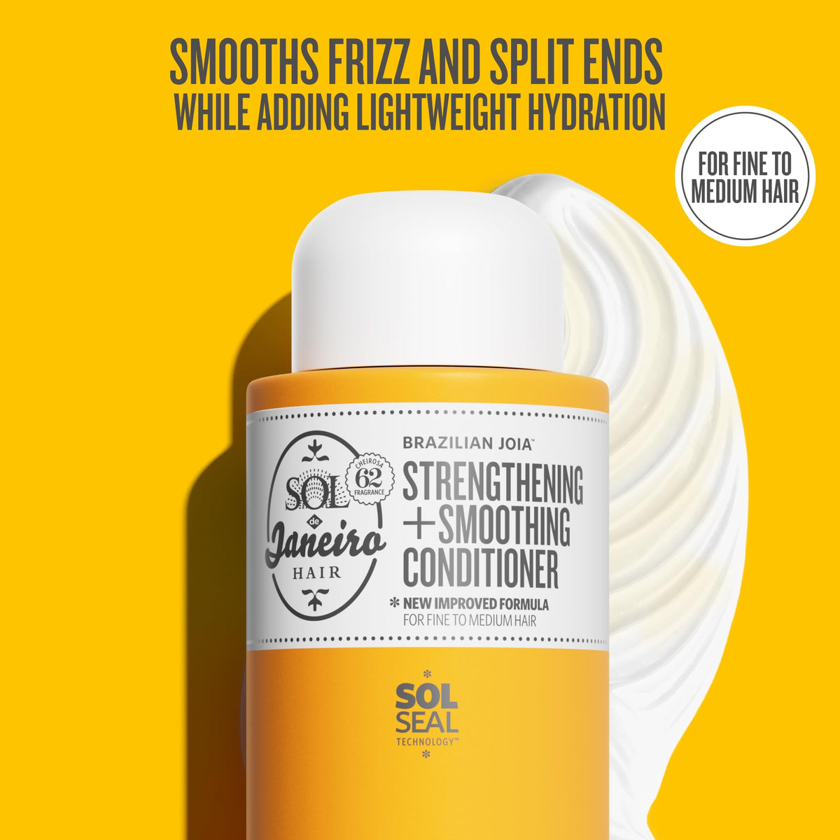 Sol de Janeiro conditioner pump and label highlighting easy dispensing