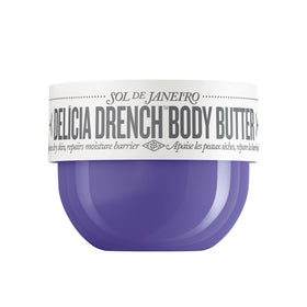 Sol de Janeiro Delicia Drench front jar showing label and size benefit of rich hydration