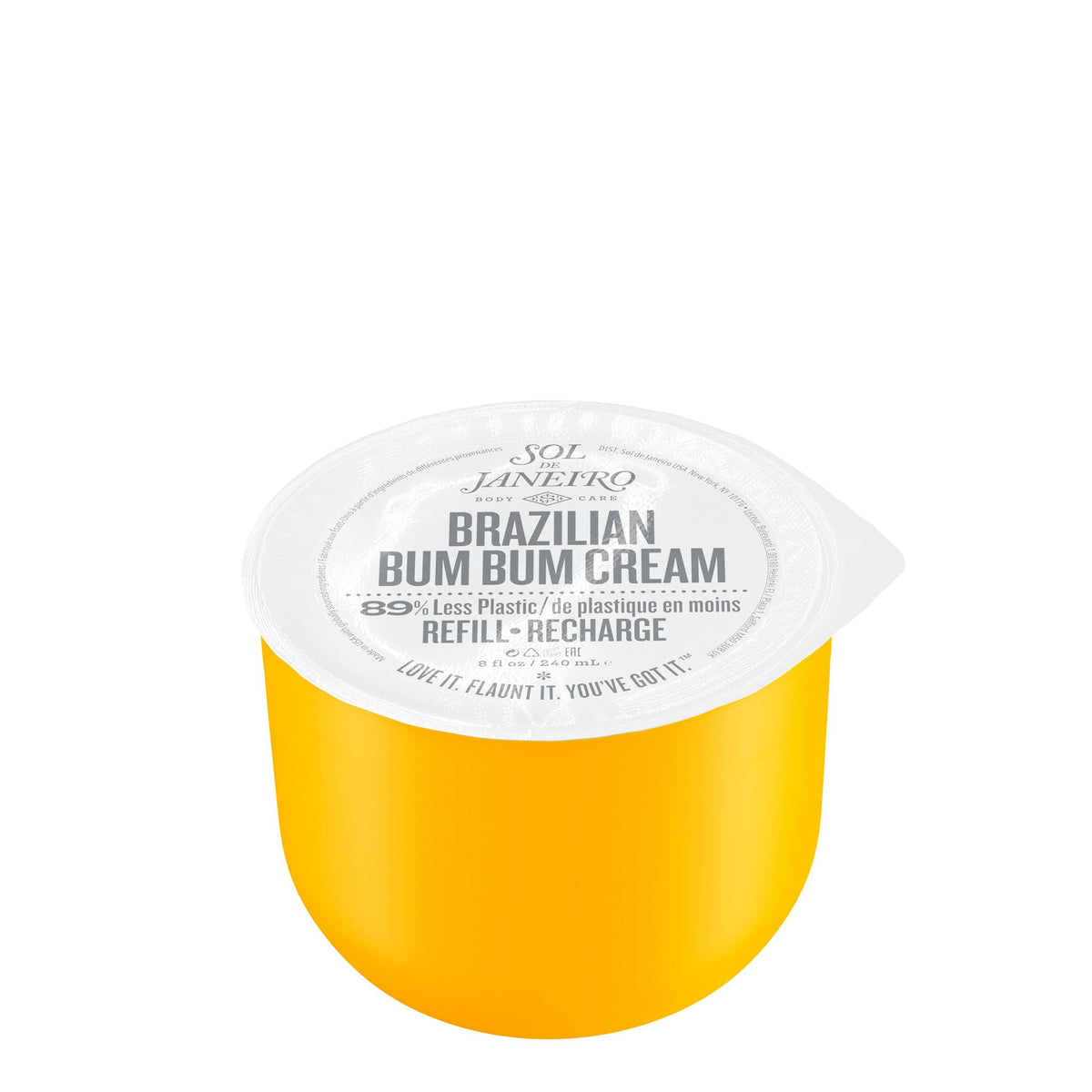 Sol de Janeiro refill pod front packaging showing product and branding benefits