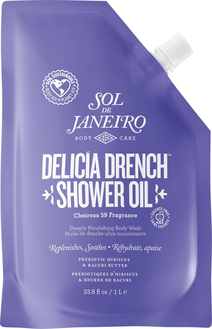 Sol de Janeiro front pouch showing refill savings and scent