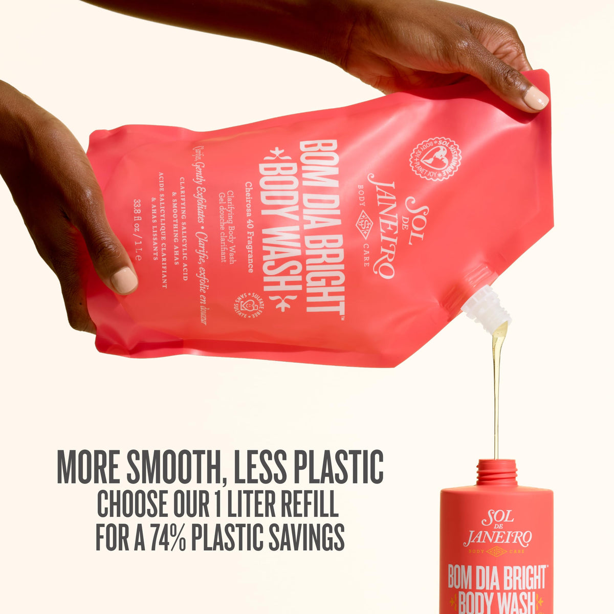 Sol de Janeiro body wash in shower being applied for cleansing and brightening