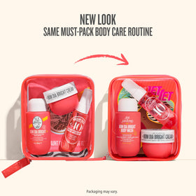 Sol de Janeiro kit on beach towel evoking travel-ready brightening ritual