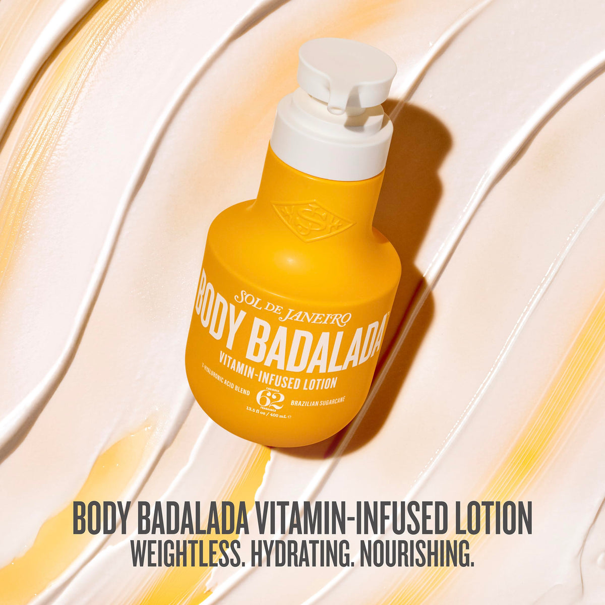 Close-up lotion texture for Sol de Janeiro showing lightweight absorption benefit