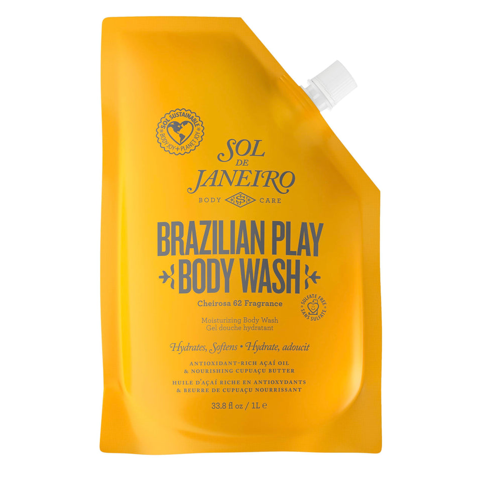 Sol de Janeiro refill pouch front showing branding and size benefits