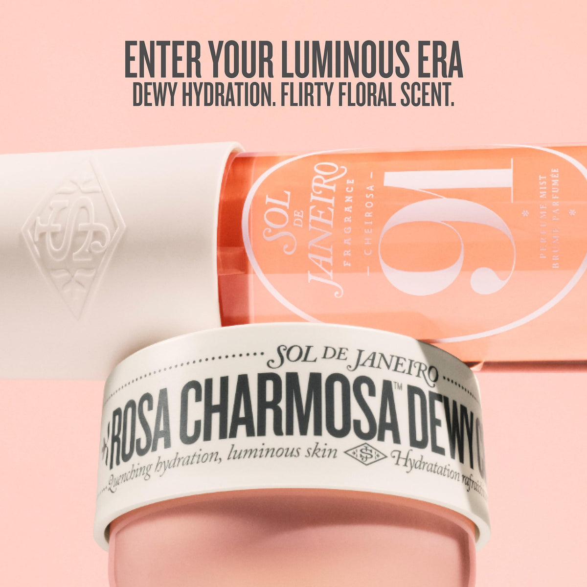 Sol de Janeiro Rosa Charmosa cream texture close-up showing dewy finish benefit