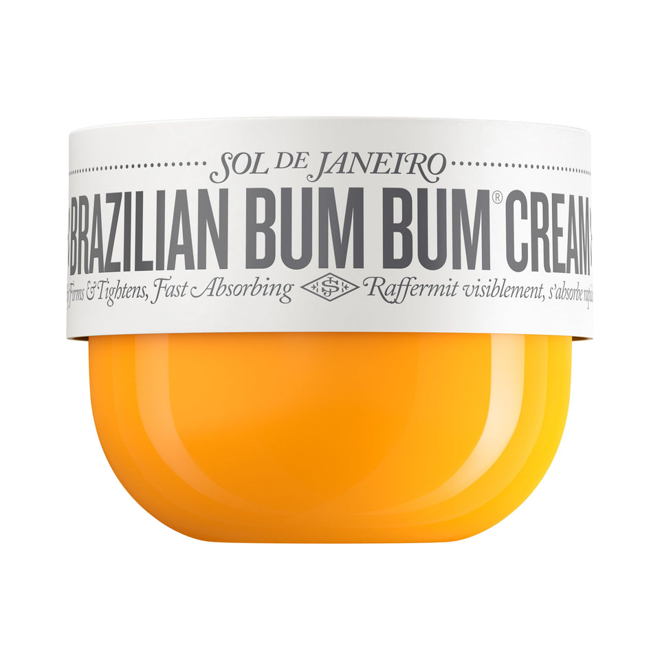 Sol de Janeiro tub front showing colorful packaging and firming benefit