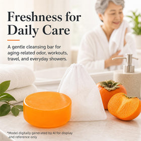 SolaceSkin soap on bathroom ledge showing tidy placement and freshness