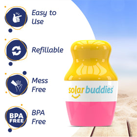 Solar Buddies applicator being used on child demonstrating mess-free benefit