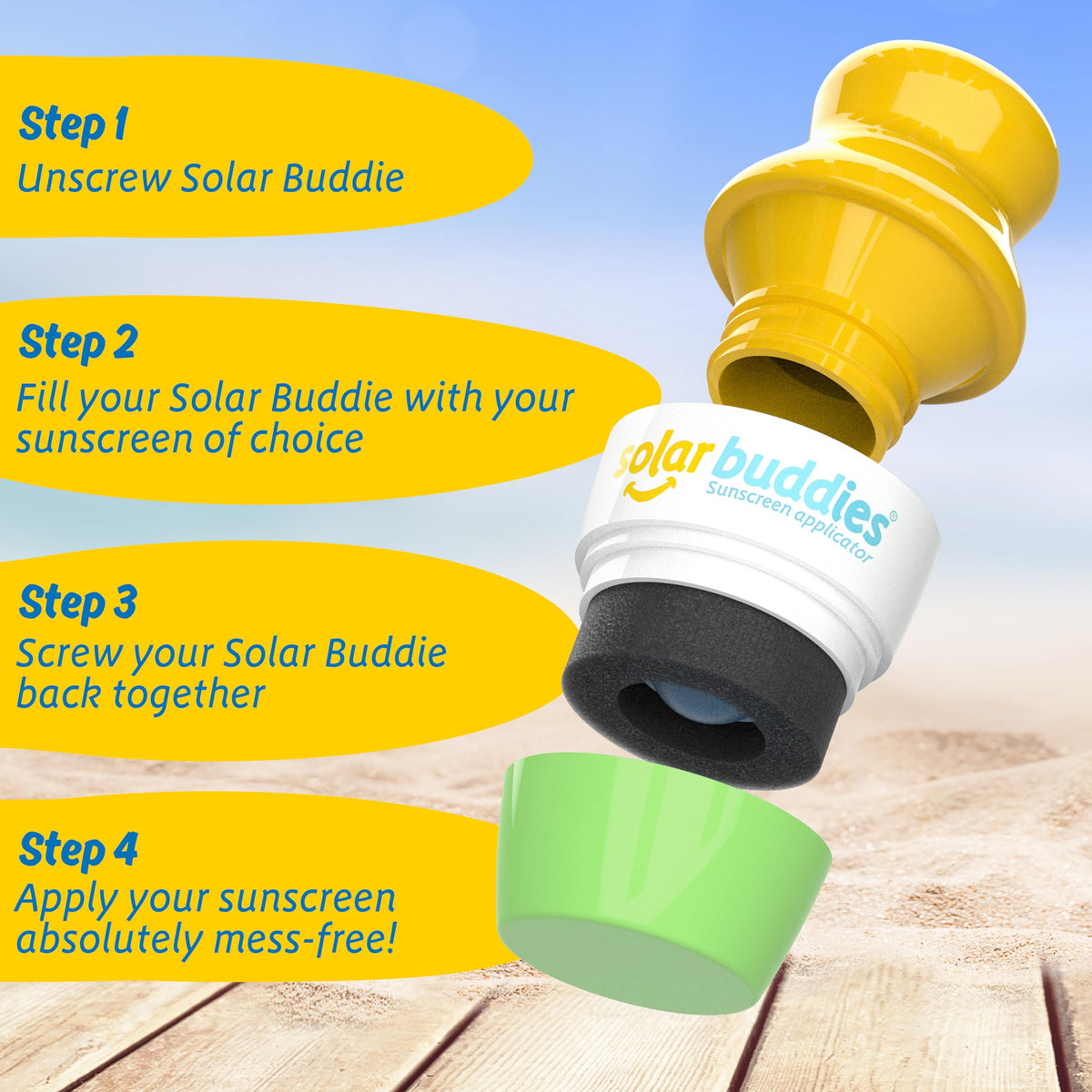 Solar Buddies filling neck with visible 100ml indicator, helps compliant packing