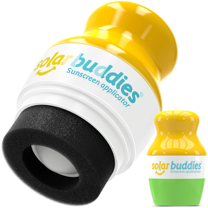 Solar Buddies front view showing bottle and cap, highlights travel-friendly size