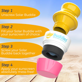 Solar Buddies refill neck and secure cap detail showing 100ml indicator and leak-resistant seal