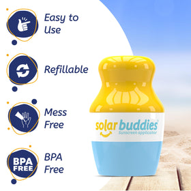 Solar Buddies in hand for scale highlighting 3.4 fl oz travel capacity
