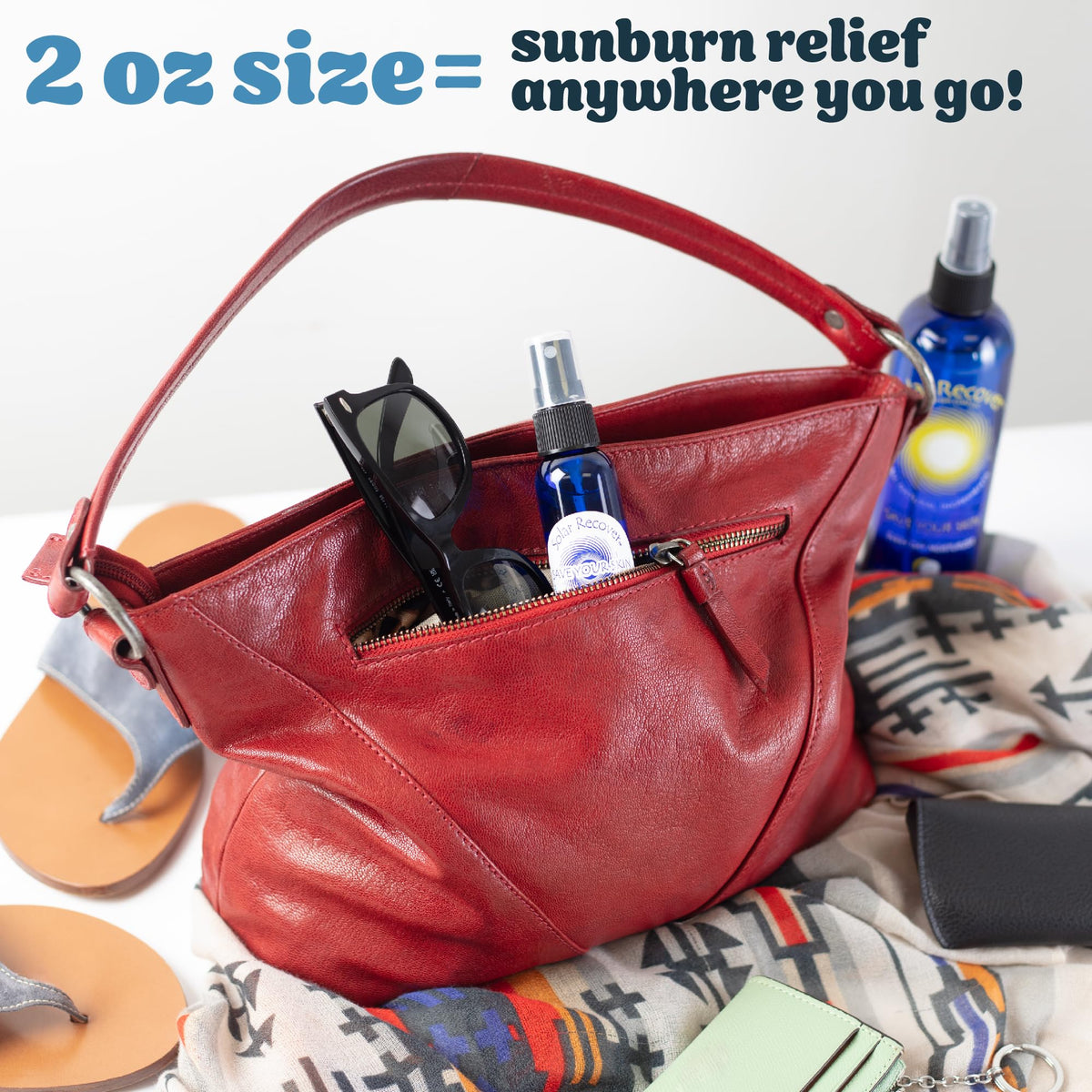 Solar Recover bottle side label highlighting ingredients and travel-friendly size