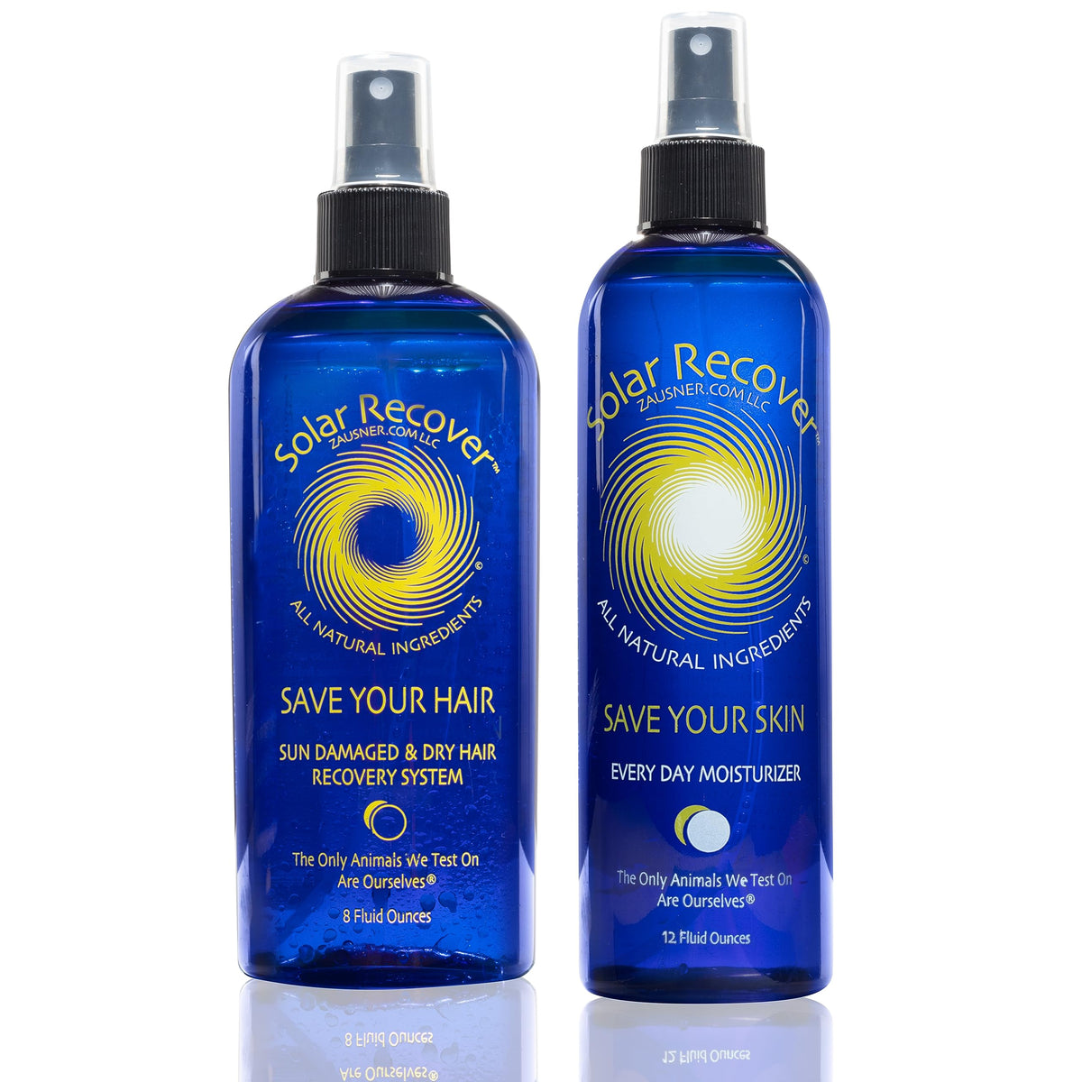 Solar Recover combo front packaging showing both full-size bottles and benefits