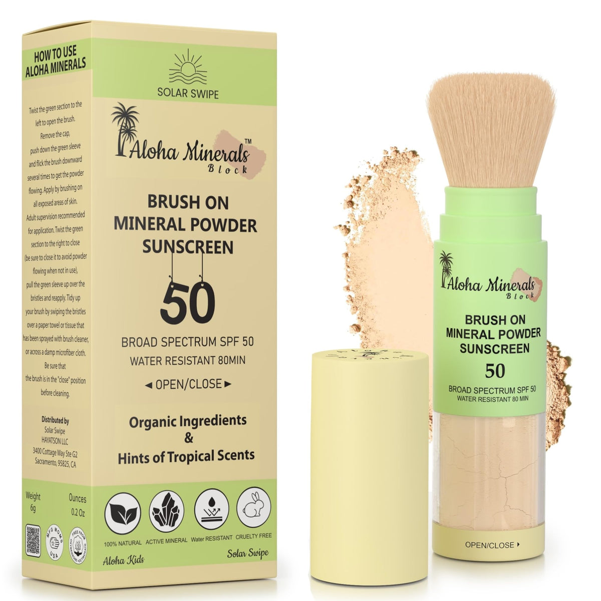 Solar Swipe front packaging showing SPF 50 and brush-on convenience