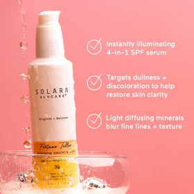 Solara Suncare 50 ml bottle next to coin to show compact travel size