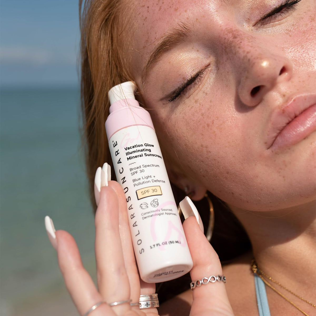 Solara Suncare pump dispensing product demonstrating easy controlled application