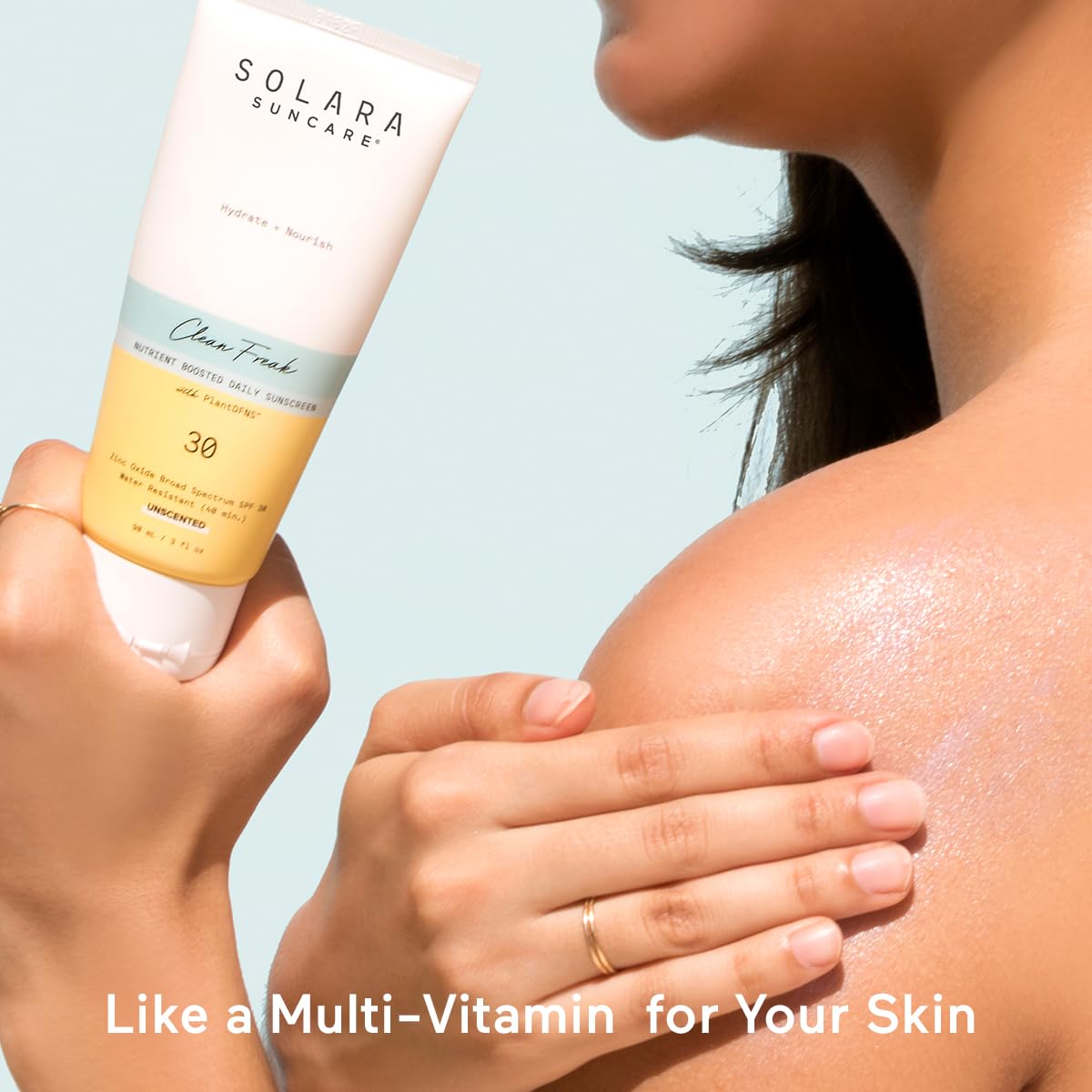 SOLARA SUNCARE certification labels showing EWG Verified and reef friendly