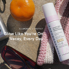 Solara Suncare next to a 50 ml bottle showing true size and travel-friendly benefit
