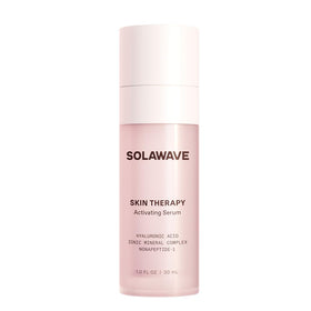 Solawave bottle front view showing clean design and benefit of enhanced device glide