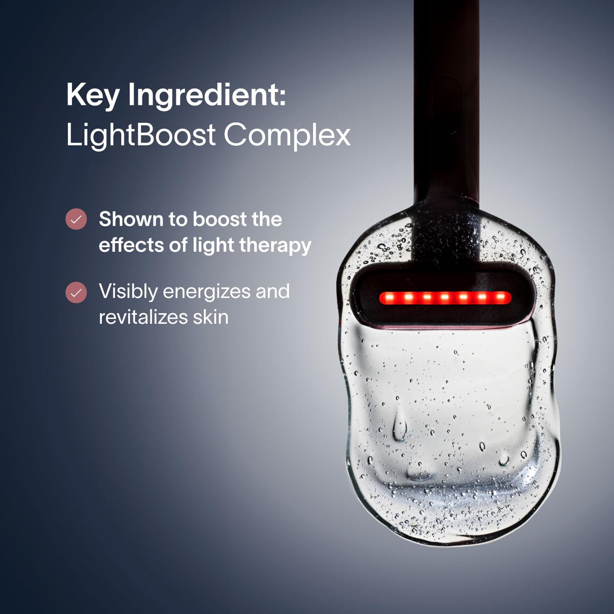 Solawave closeup label with ingredient highlights, communicates LightBoost tech and clean formulation