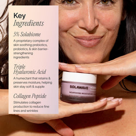 Solawave ingredients label close-up showing peptide and hyaluronic benefits