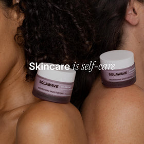 Solawave jar on bathroom counter in routine setting boosting morning skincare