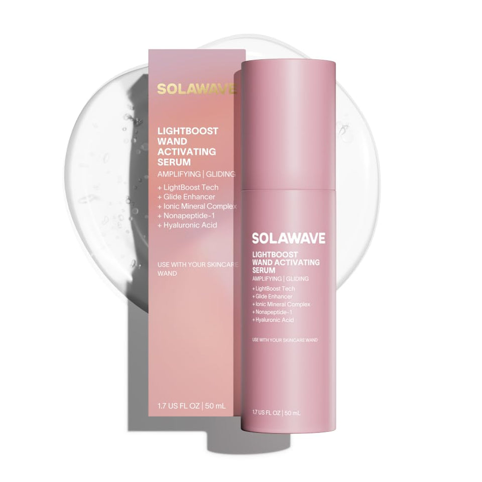Solawave front packaging showing bottle and brand, emphasizes product identity and premium finish